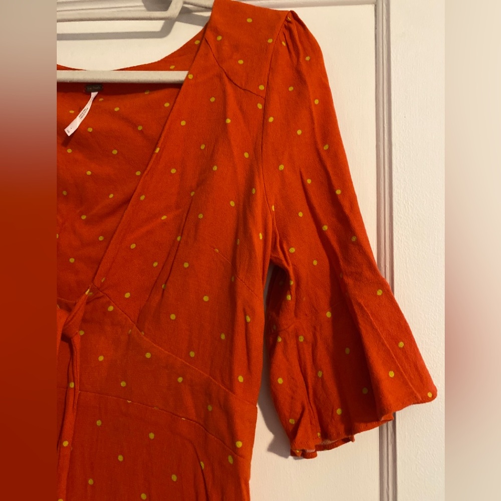 Free People All Yours Polka Dot Plunging Neckline Mini Dress Orange Size 10 - Picture 7 of 9